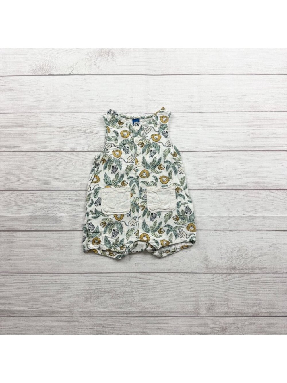 Old Navy Baby Sleeveless Jungle Print Romper Linen Blend Fabric 12-18 Months